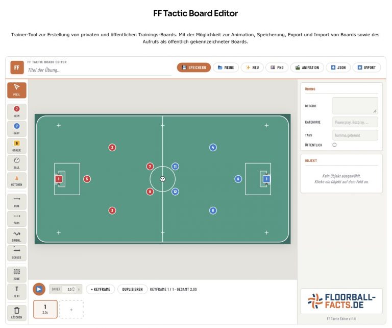 FF Tactic Board Editor von Floorball-facts.de zur Planung von Übungen und Trainingseinheiten