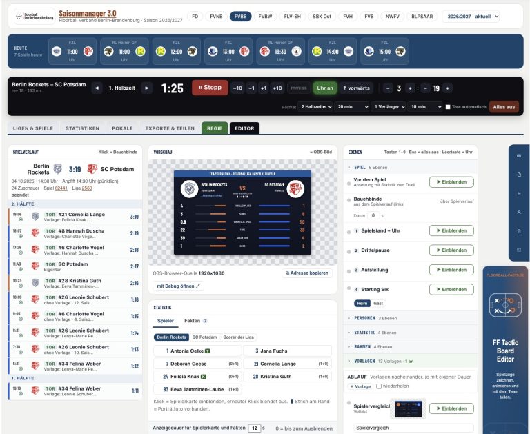 Screenshot der Regie in den FF Livestream-Tools